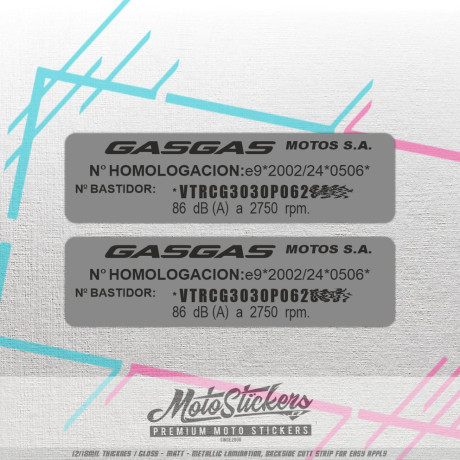 Frame sticker repair - VIN label - GasGas 85x23mm (silver and black colour)