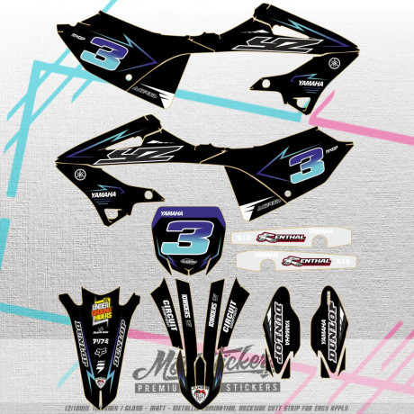 YAMAHA YZ125 & YZ250 2022 - 2023 holografická sada samolep + čirá zadní