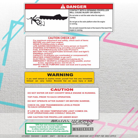 Safety sticker set for boat engine 5pcs/1set