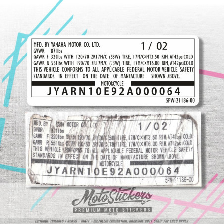 Frame sticker repair - VIN label - YAMAHA 84x34mm