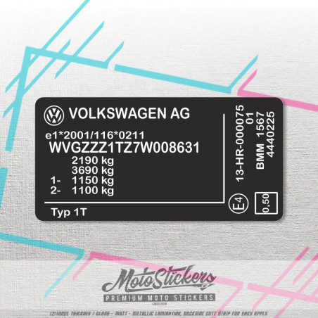 Frame sticker repair - VIN label - Volkswagen 90x45mm