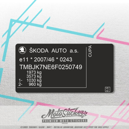 Frame sticker repair - VIN label - Škoda 90x45mm