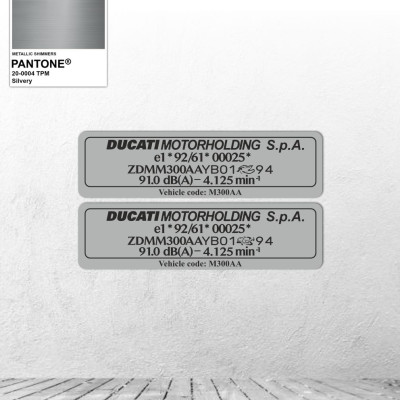 Frame sticker repair - VIN label - Ducati 74x20mm - SILVER COLOR