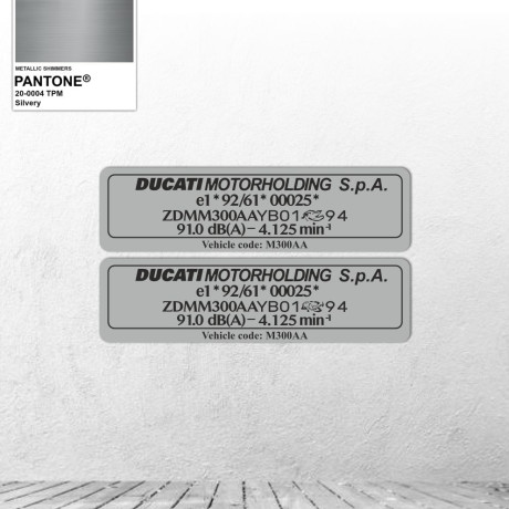 Frame sticker repair - VIN label - Ducati 74x20mm - SILVER COLOR