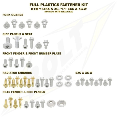 sada šroubů plastů  pasuje na KTM SX(F) 16-18 EXC(F) 17-19