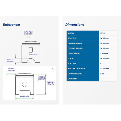 Pístní sada pasuje na YAMAHA YZ 125 94-96 A 53.94mm