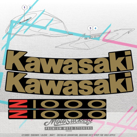 Kawasaki Z1000 2004 replica stickers set 1 (black, red, silver-gold)